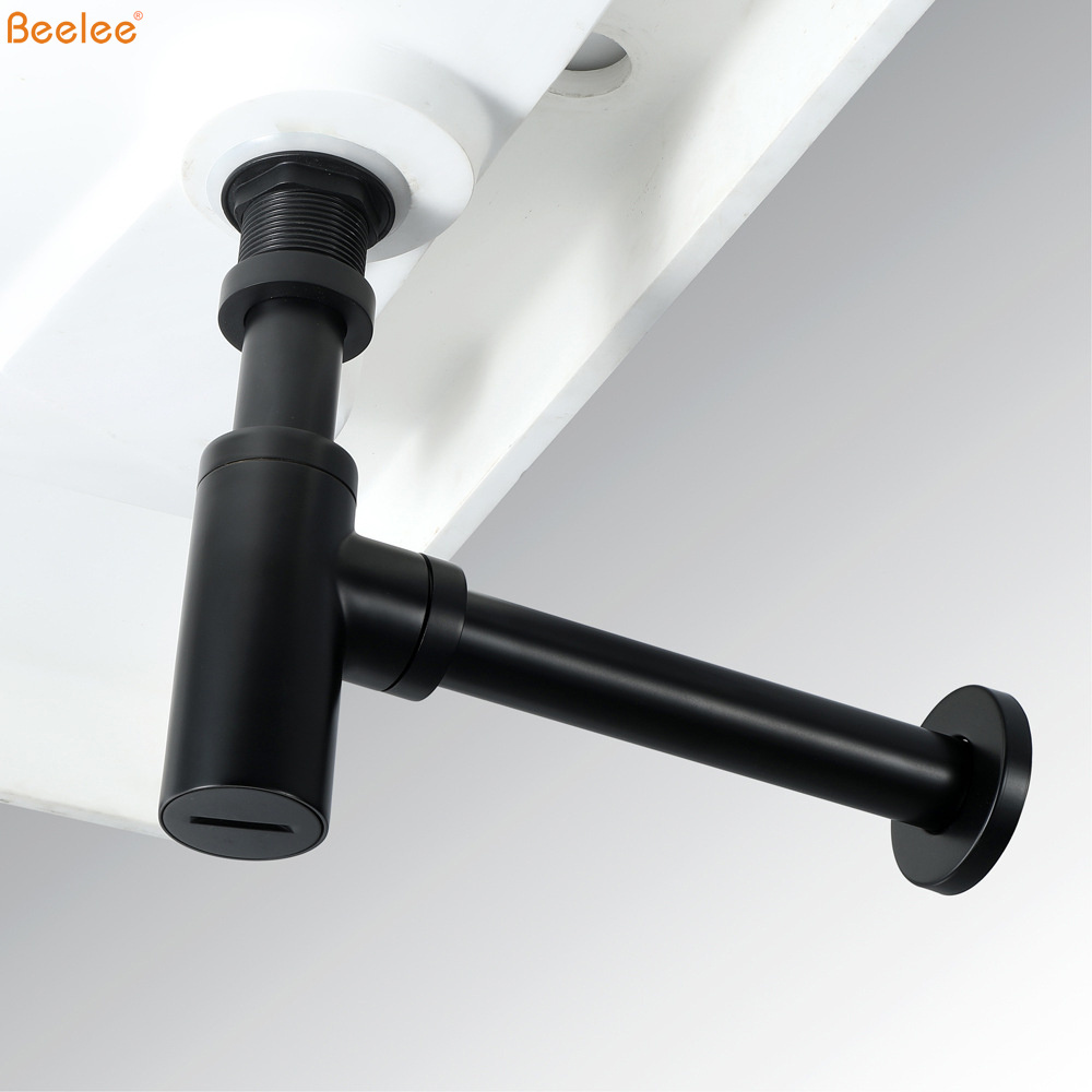 Beelee BA195B Brass Black Bottle Trap Siphon Drainer P-Trap Bathroom Sink Trap Drain Copper Sink Siphon for Wash Basin