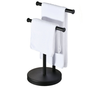 Double T-Shape Hand Towel Holder Stand with Weighted Base, Countertop Towel Holder for Bathroom, Standing Towel Rack