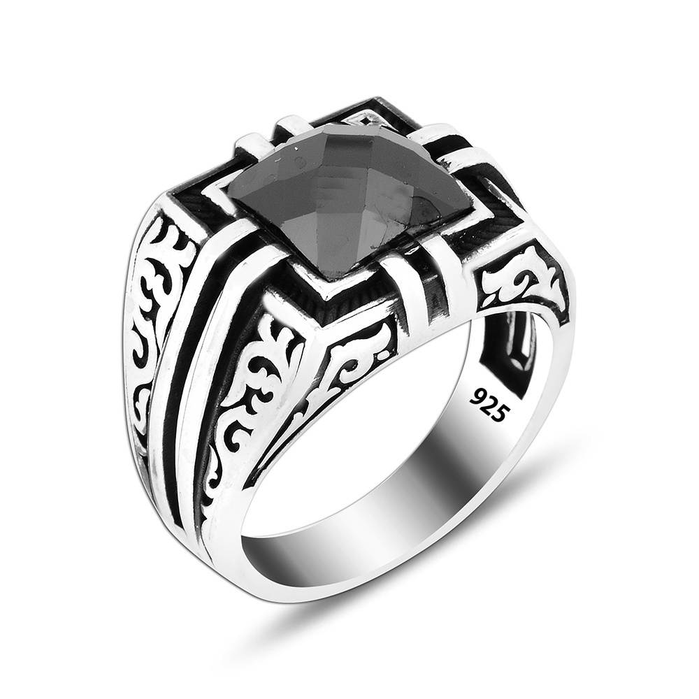 Black Stone Art Design Luxury Men Ring 925 Silver Jewelry Wholesale Silver Ring for Men Trendy Vintage Fine Man Jewelry Ring