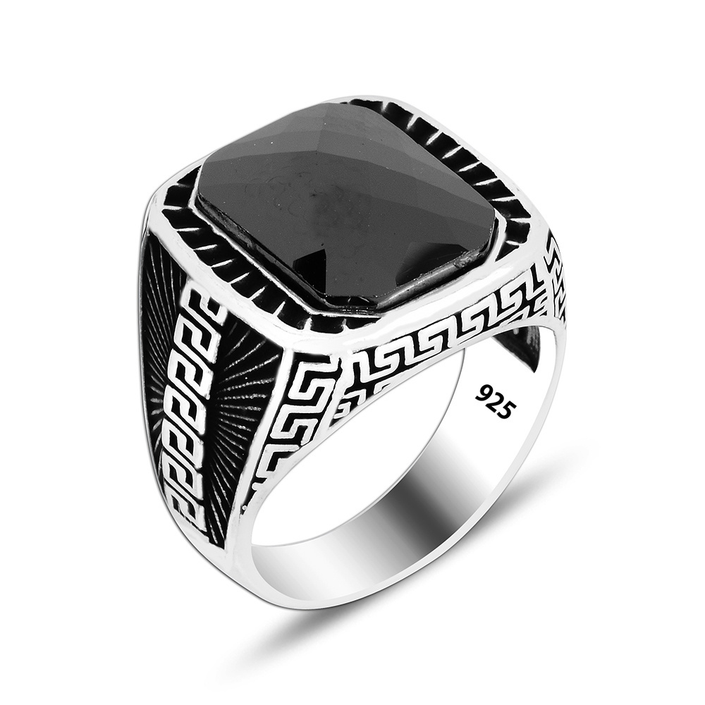 Black Stone Art Design Luxury Men Ring 925 Silver Jewelry Wholesale Silver Ring for Men Trendy Vintage Fine Man Jewelry Ring