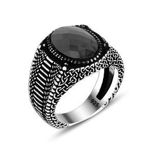 Black Stone Art Design Luxury Men Ring 925 Silver Jewelry Wholesale Silver Ring for Men Trendy Vintage Fine Man Jewelry Ring