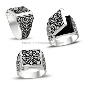 925K Sterling Silver Art Design Carved Men Pill Box Ring Handmade