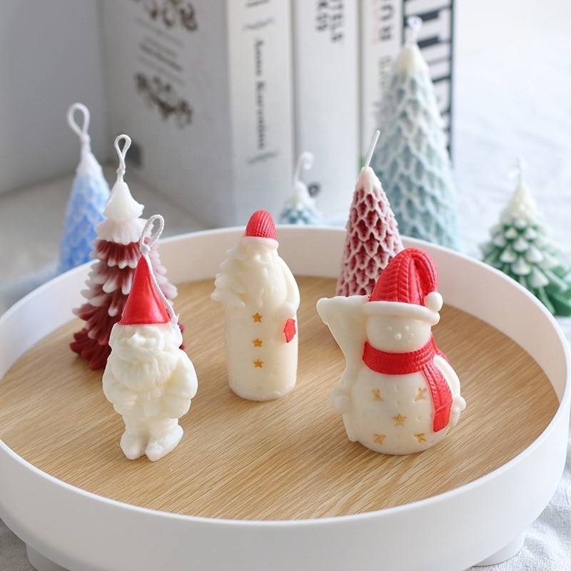 Beeman Resin Plaster Art Home Decoration Christmas Tree Snowman Santa Claus Silicone DIY Candle Mold