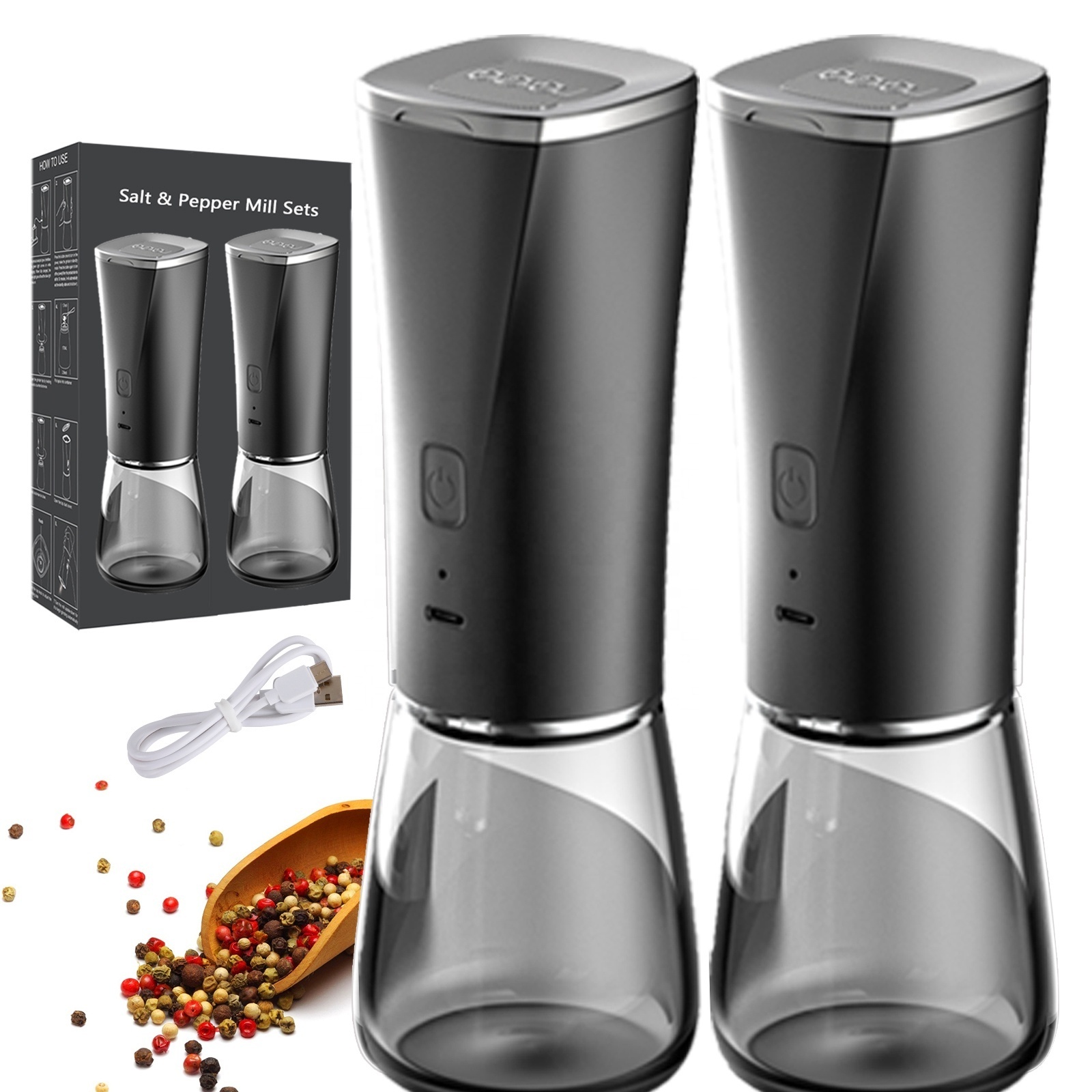 Beeman Automatic Round Rechargeable Wireless Usb Salt And Pepper Shaker Electric Pepper Grinder For Kitchen