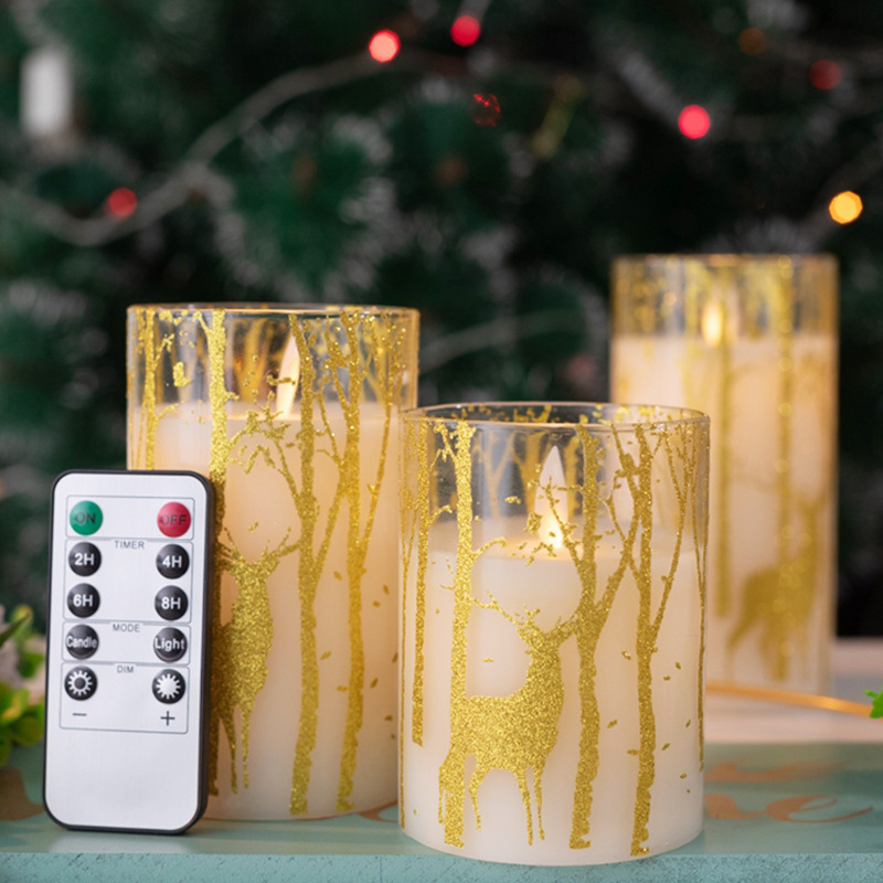 Beeman Led Electronic Candle Lights Christmas Deer Glass Floating Flickering Flameless Led Candles With Remote Control