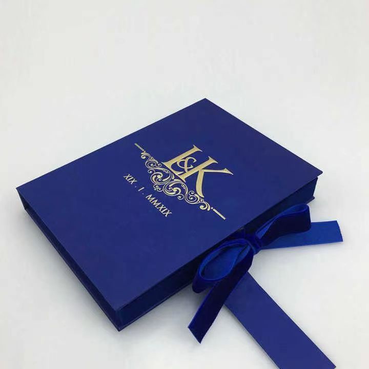 Custom Luxury Invitation Gift Box Velvet Invitation Box For Wedding suede premium colorful magnetic box gold foil logo