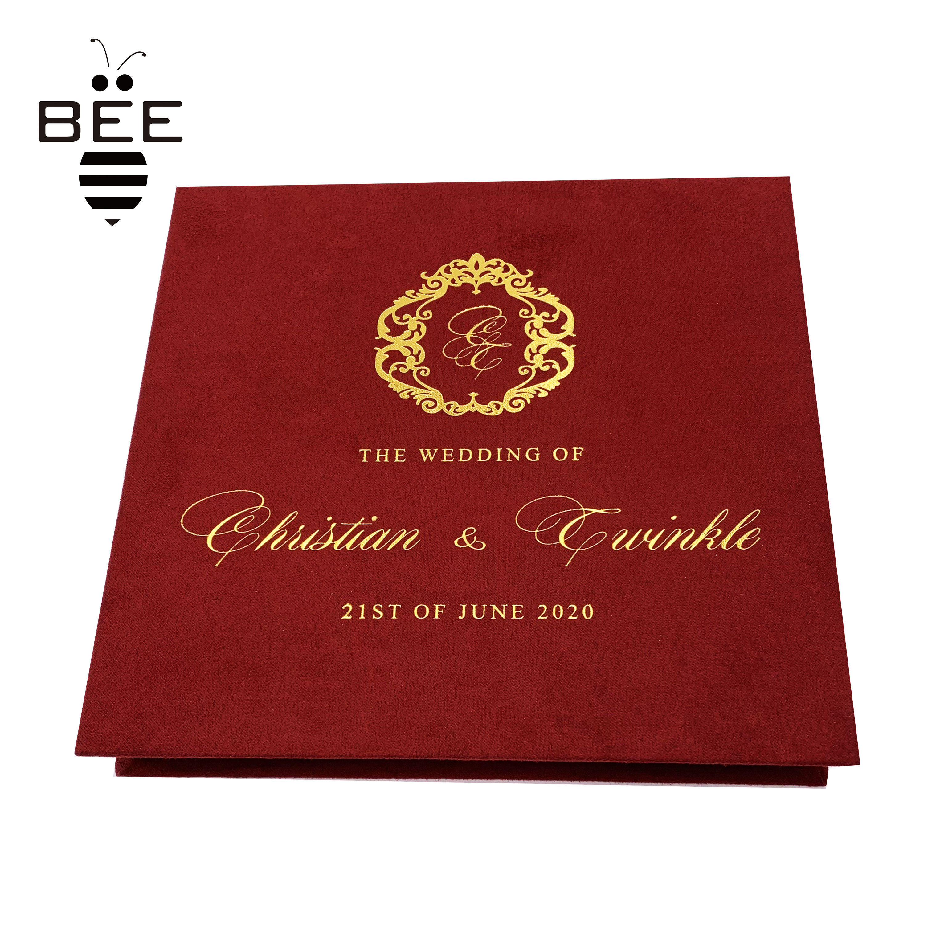 Custom Luxury Invitation Gift Box Velvet Invitation Box For Wedding suede premium colorful magnetic box gold foil logo