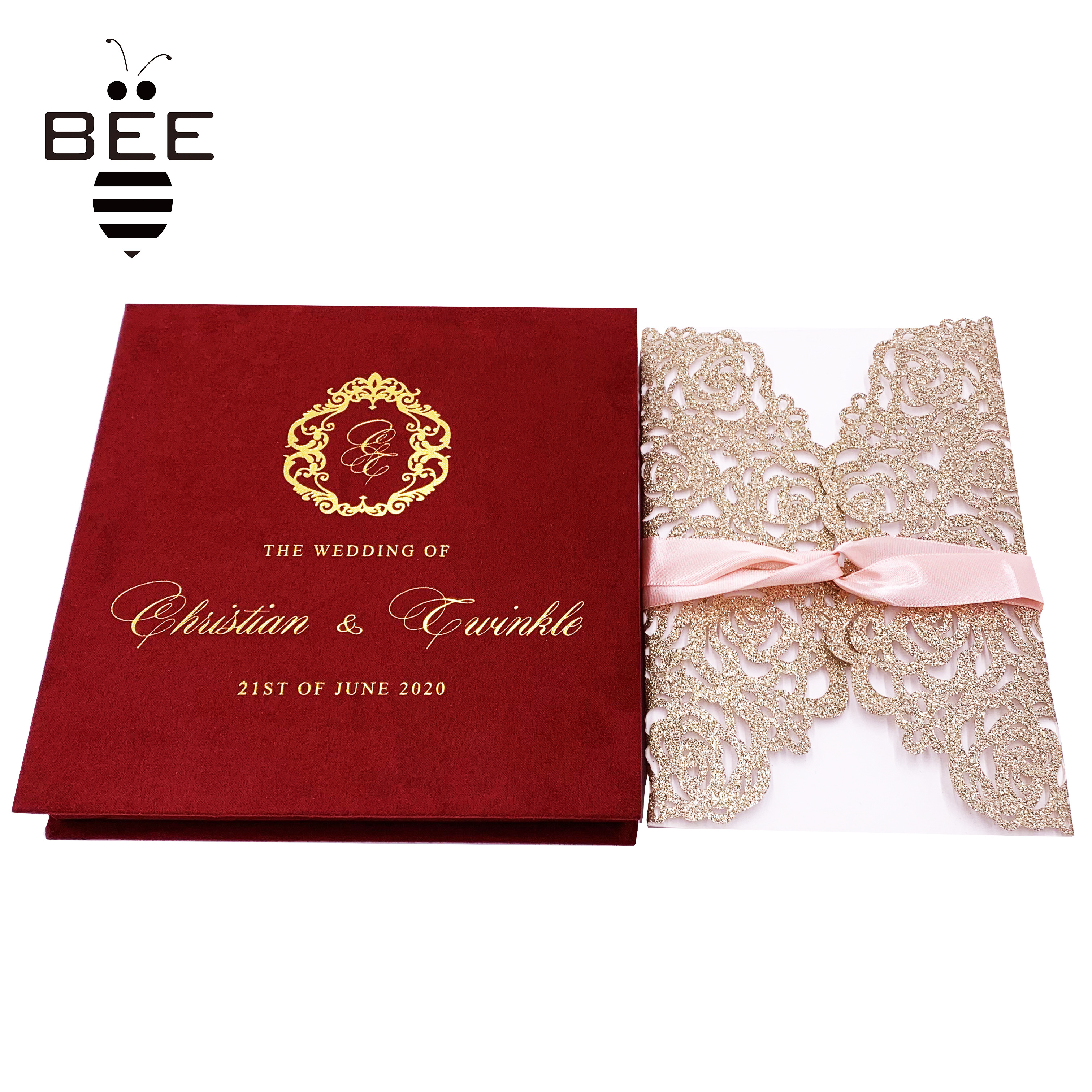 Custom Luxury Invitation Gift Box Velvet Invitation Box For Wedding suede premium colorful magnetic box gold foil logo