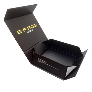 black flap rigid folding clothes packaging boxes Gift Shipping Custom Clothing Box With gold silver logo