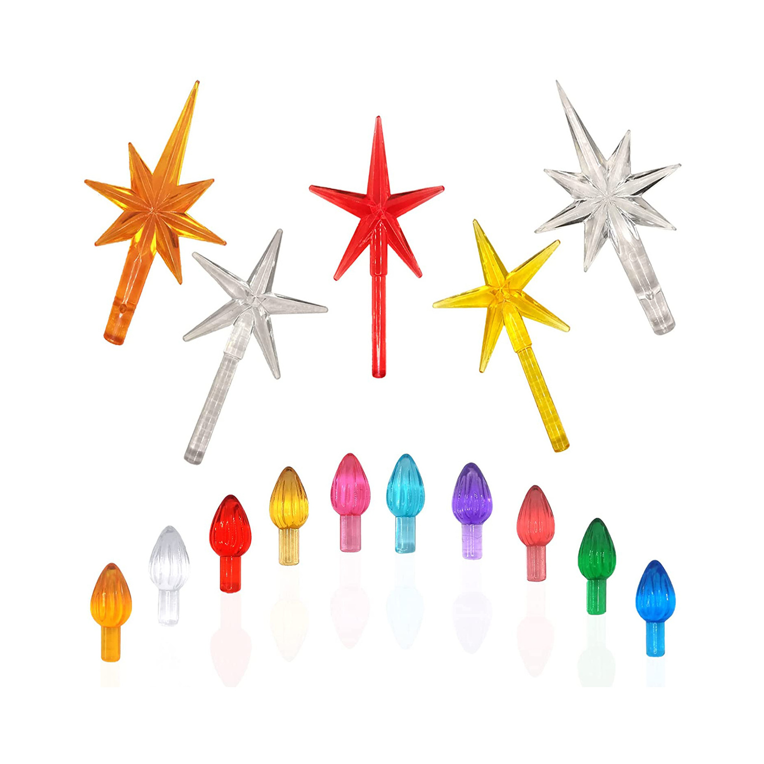 Midium Twist Plastic Lights for Ceramic Christmas Tree Medium Twist Bulb 100 pcs Pack with 3 Stars