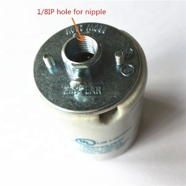 E26 ceramic damp use lamp holder with grounding terminal