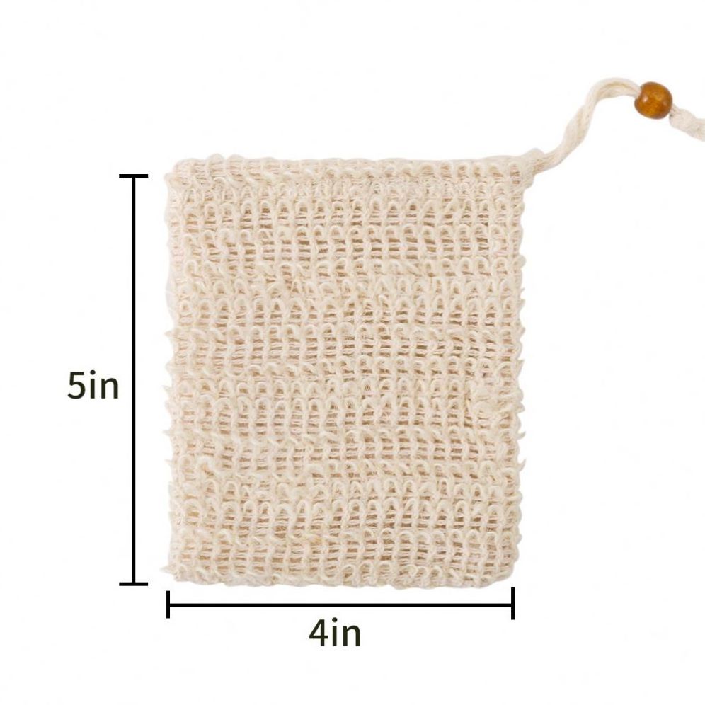 Eco Friendly REACH Natural Organic Sisal Jute Linen Net Mesh Exfoliating Pouch Recycle Cotton Soap Saver Bag for Bath and Shower