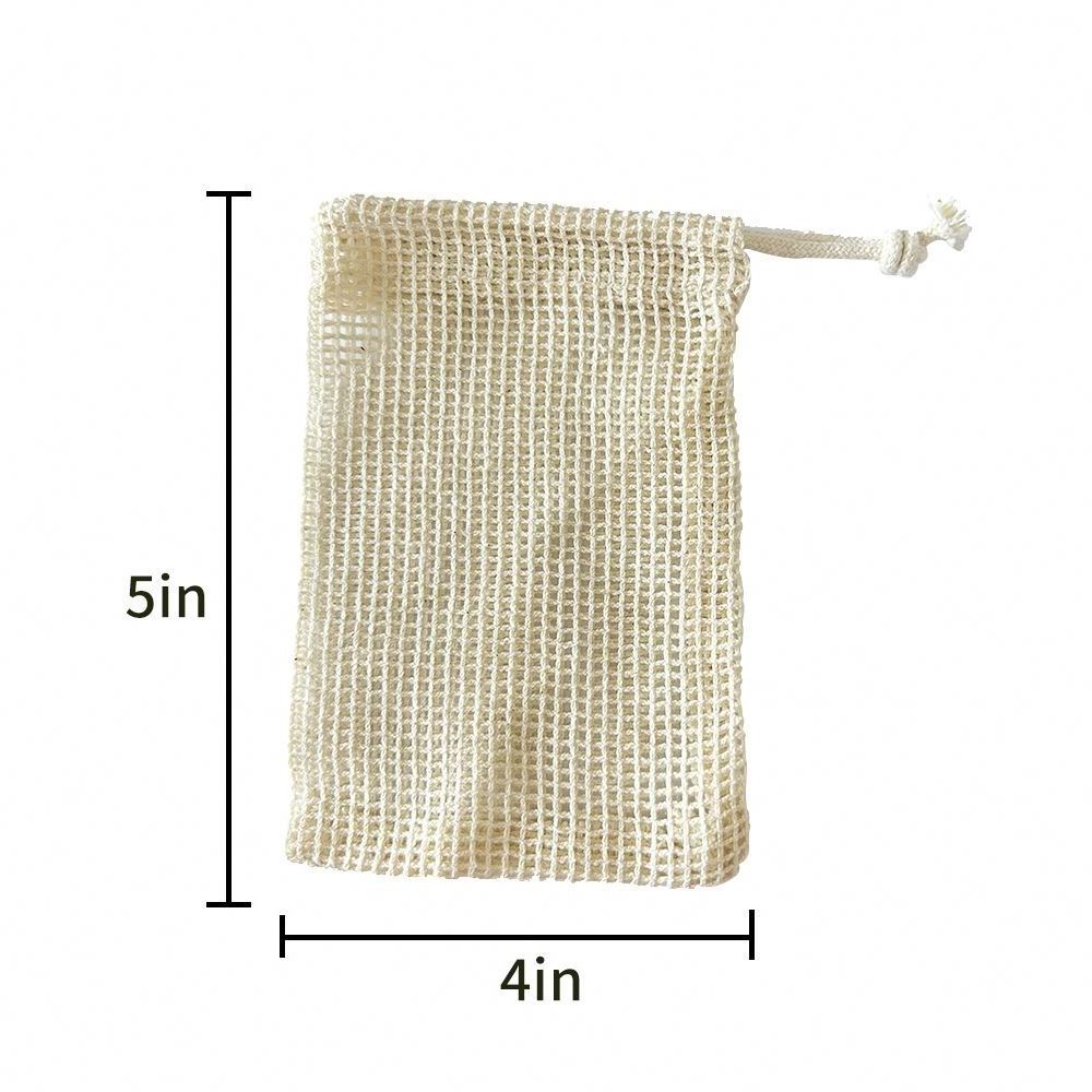 Eco friendly natural cotton soap saver bag hemp biodegradable loofah soap mesh net bag soap saver