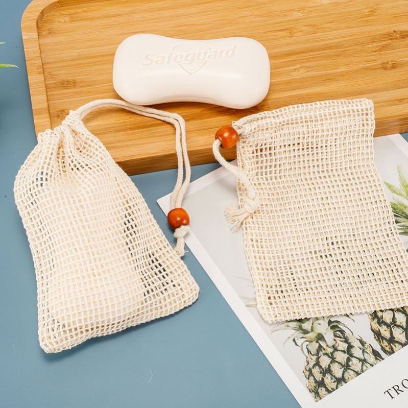 Eco friendly natural cotton soap saver bag hemp biodegradable loofah soap mesh net bag soap saver