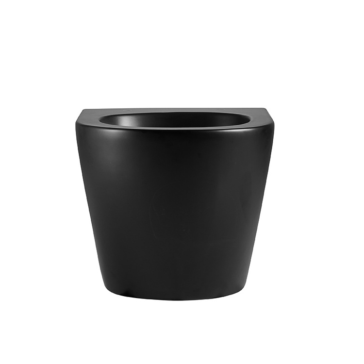 Sanitary ware bathroom ceramic matte black colored d shape washdown rimless wall hung toilet