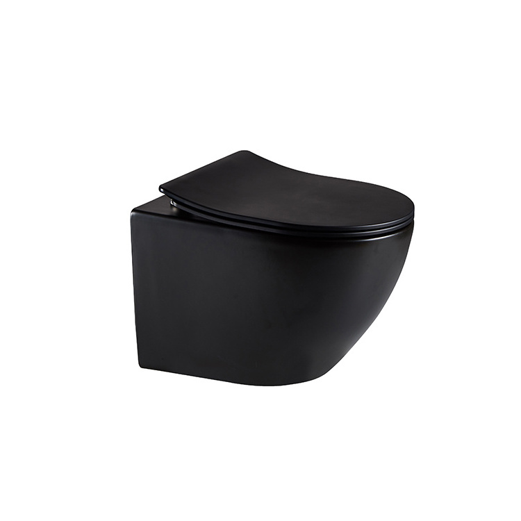 Sanitary ware bathroom ceramic matte black colored d shape washdown rimless wall hung toilet