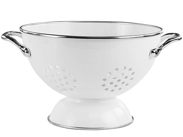 White Custom  Kitchen Food Strainer Stainless Steel Rim Carbon Steel Enamel Colander