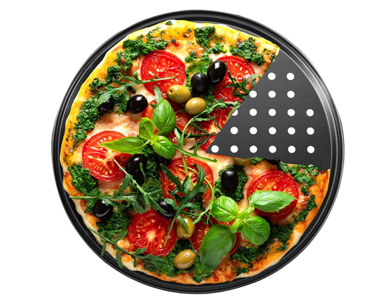 12 inch Round Pizza Pan With Holes,  Carbon Steel Perforated Non-Stick Tray Bake Tool, Crispy Cake Mold for Home Kitchen oven