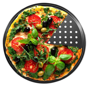 12 inch Round Pizza Pan With Holes,  Carbon Steel Perforated Non-Stick Tray Bake Tool, Crispy Cake Mold for Home Kitchen oven