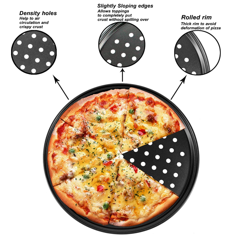 12 inch Round Pizza Pan With Holes,  Carbon Steel Perforated Non-Stick Tray Bake Tool, Crispy Cake Mold for Home Kitchen oven