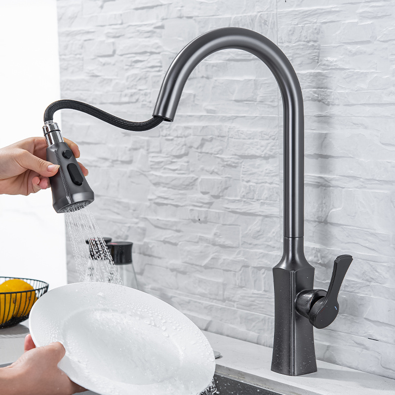 Gun grey kitchen faucets Pull-out kitchen sink mixers with multi-flush function