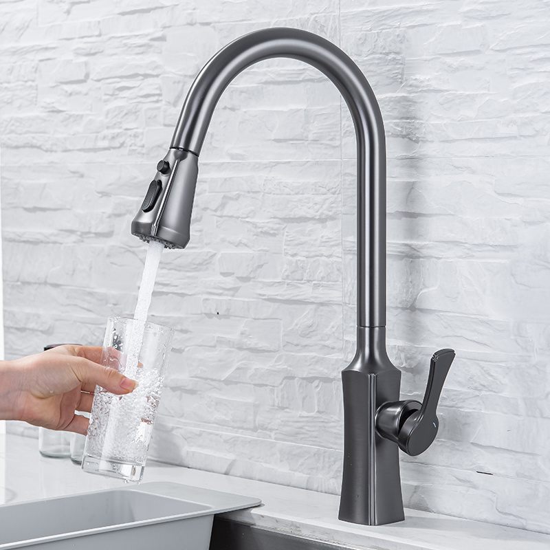 Gun grey kitchen faucets Pull-out kitchen sink mixers with multi-flush function