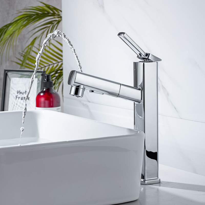 Modern pull out spray chrome taps and sink faucet bathroom brass faucet basin