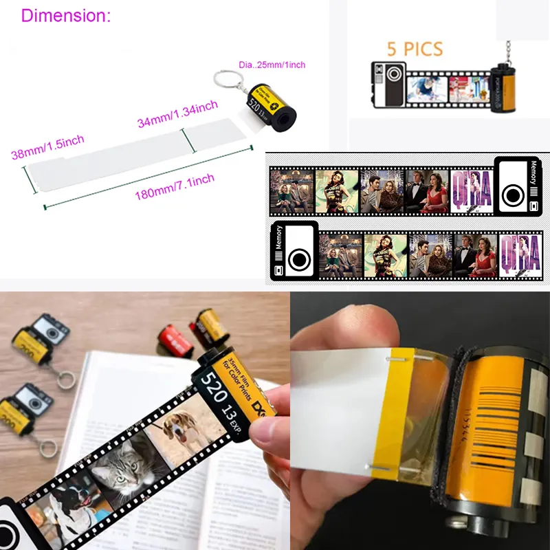 New Product Camera keychain PET plastic loving memory film keychains sublimation camera roll keychain