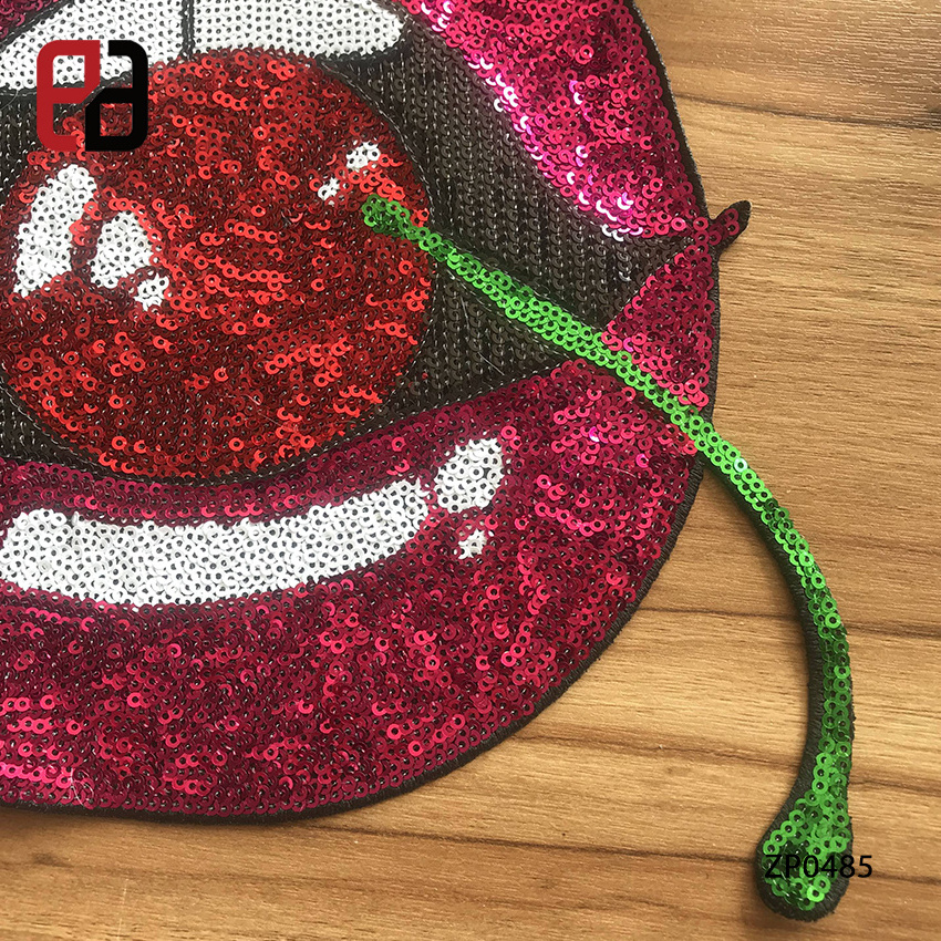 Large Sexy Lips with Cherry Strawberry Sequin Patch Iron on Applique Sew on Food Patch Summer Patch