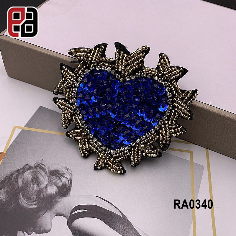 8*7CM Hot Sale Crystal Patches Rhinestone Heart Shape Applique With Beaded And Sequin