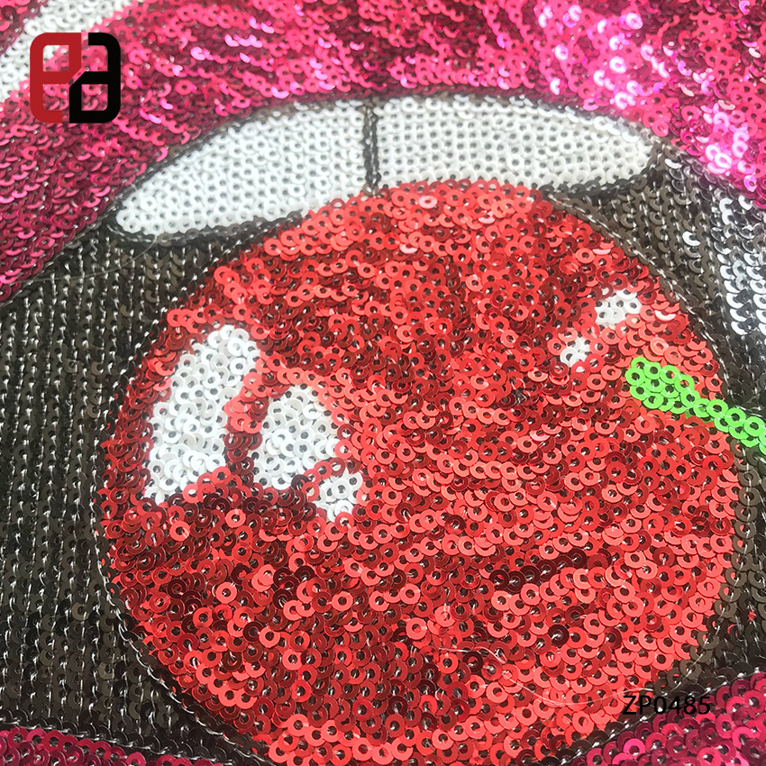 Large Sexy Lips with Cherry Strawberry Sequin Patch Iron on Applique Sew on Food Patch Summer Patch