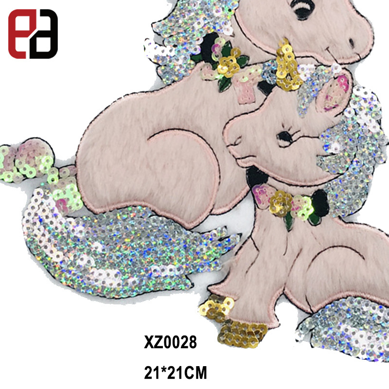 Sequins Plush Style Unicorn Sew-On Patch for Decorating Winter Down Jacket Patch Cute Cartoon Cloth Stickers