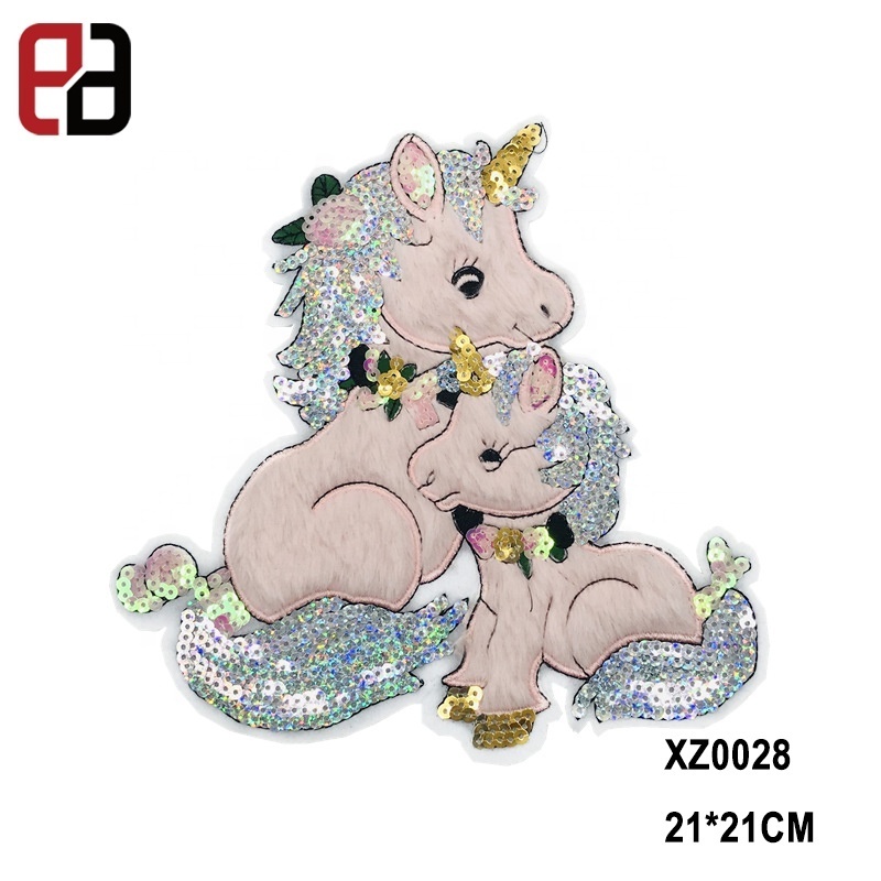 Sequins Plush Style Unicorn Sew-On Patch for Decorating Winter Down Jacket Patch Cute Cartoon Cloth Stickers