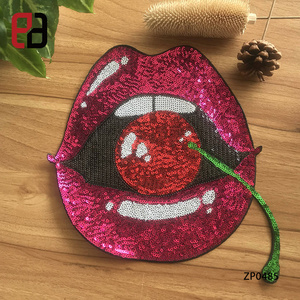 Large Sexy Lips with Cherry Strawberry Sequin Patch Iron on Applique Sew on Food Patch Summer Patch