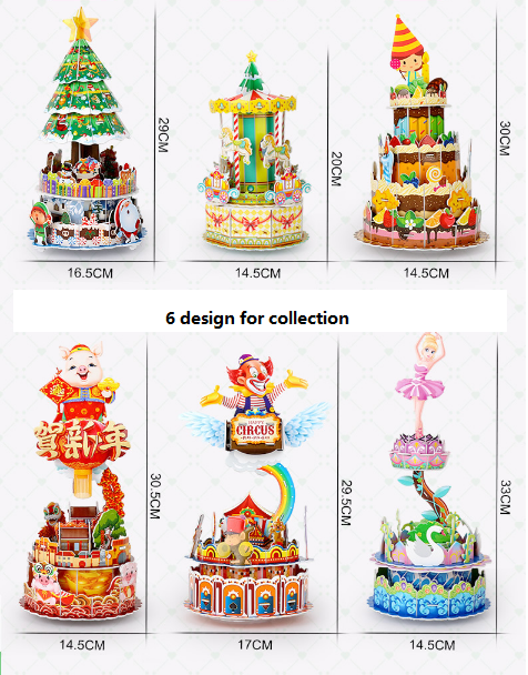 Children birthday gift diy assembly paper craft kit 3d puzzle with music box