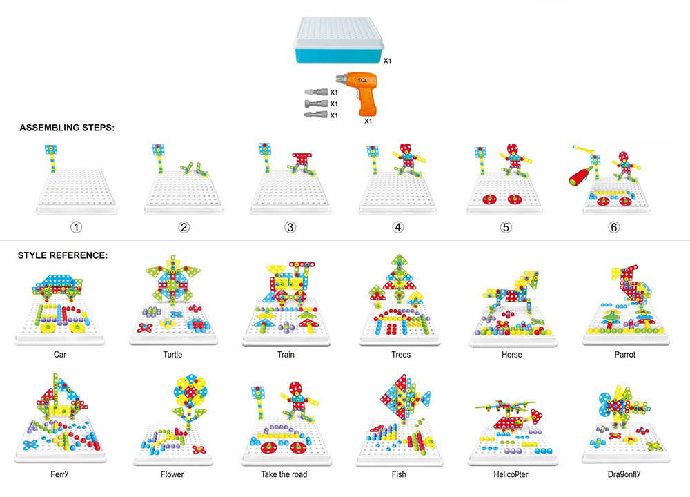 Children STEM gift electric drill diy take apart construction block manipulative educational toy