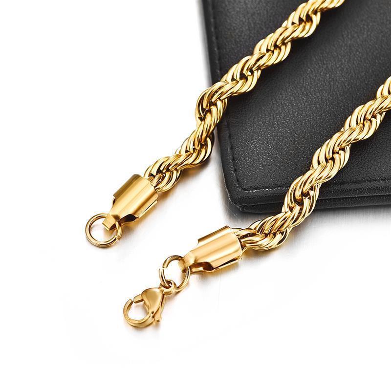 Wholesale Custom 3mm 4mm 5mm Stainless Steel Plated Gold Thin Rope Chain Necklace Twisted Rope Gold Chain