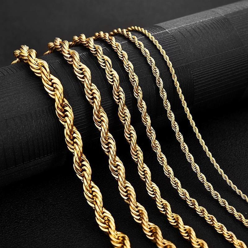 Wholesale Custom 3mm 4mm 5mm Stainless Steel Plated Gold Thin Rope Chain Necklace Twisted Rope Gold Chain