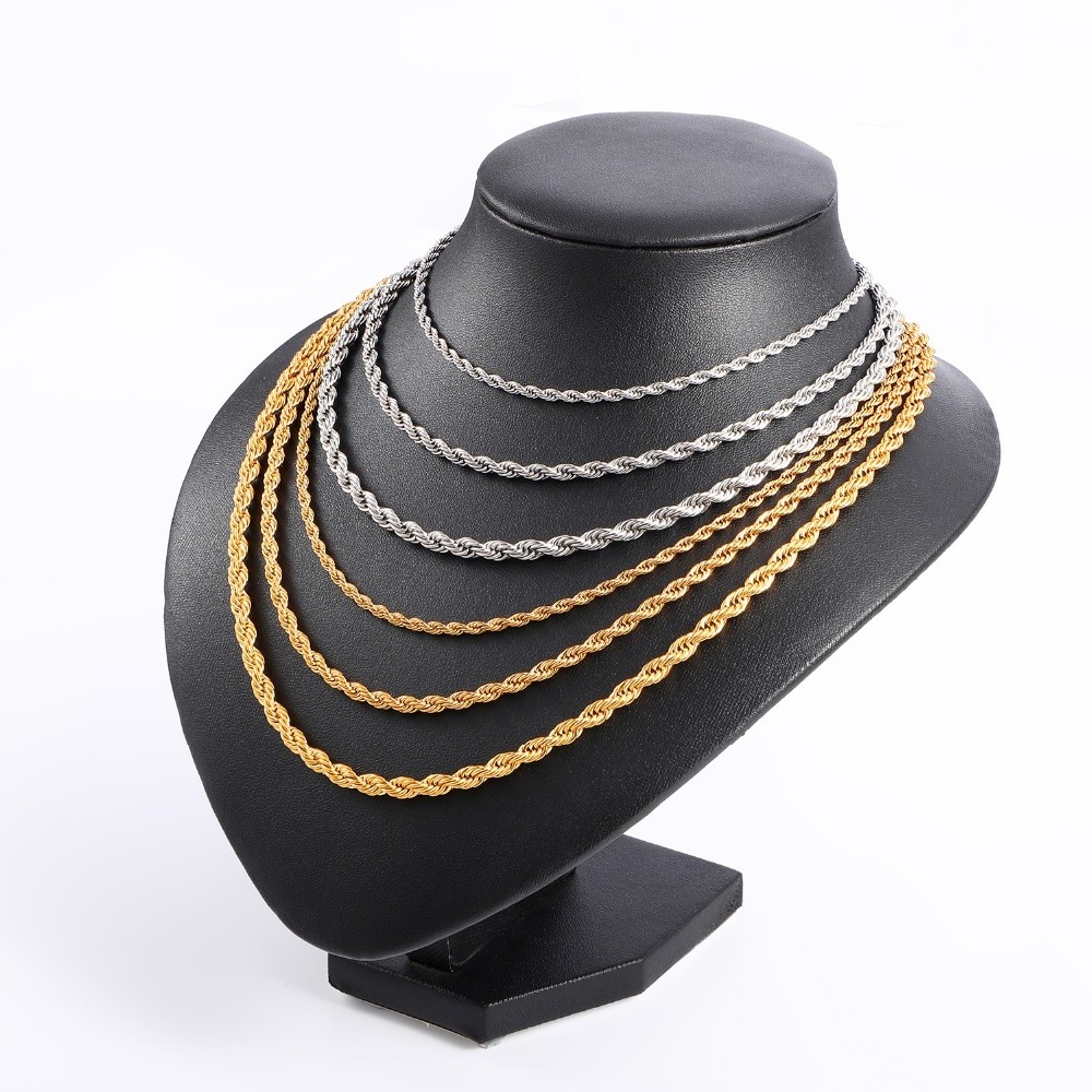 Wholesale Custom 3mm 4mm 5mm Stainless Steel Plated Gold Thin Rope Chain Necklace Twisted Rope Gold Chain