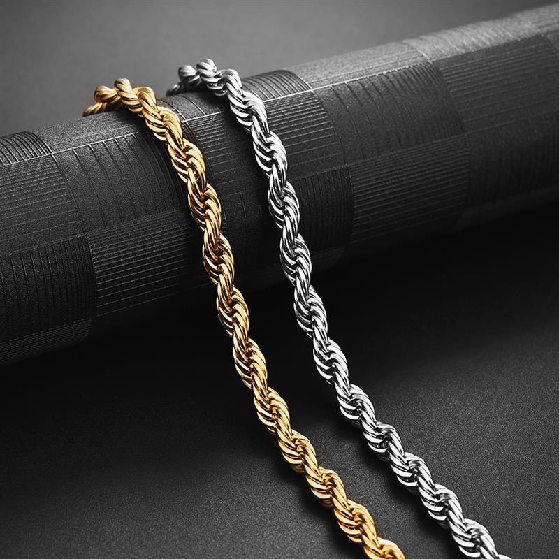 Wholesale Custom 3mm 4mm 5mm Stainless Steel Plated Gold Thin Rope Chain Necklace Twisted Rope Gold Chain