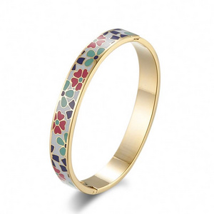 Women Custom Made Fashion Daily Wear Enamel Bangle 18 K Gold Plated Bracelet flower design charms women bangle