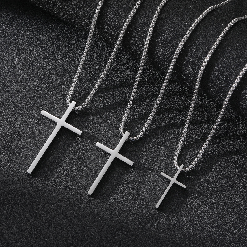 Hot Sale Fashion Simple Silver Black Gold Stainless Steel Cross Pendant Necklace For Men Jewelry