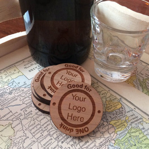 Natural wooden drink tokens,custom bar tokens,laser engraved wood tokens