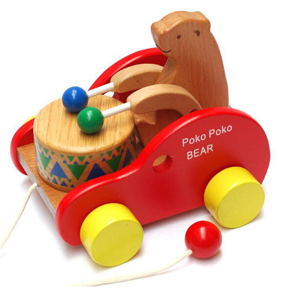 Kids Push Pull Toys Early Childhood Educational Wooden bear car Toy Walking Walker for Toddler