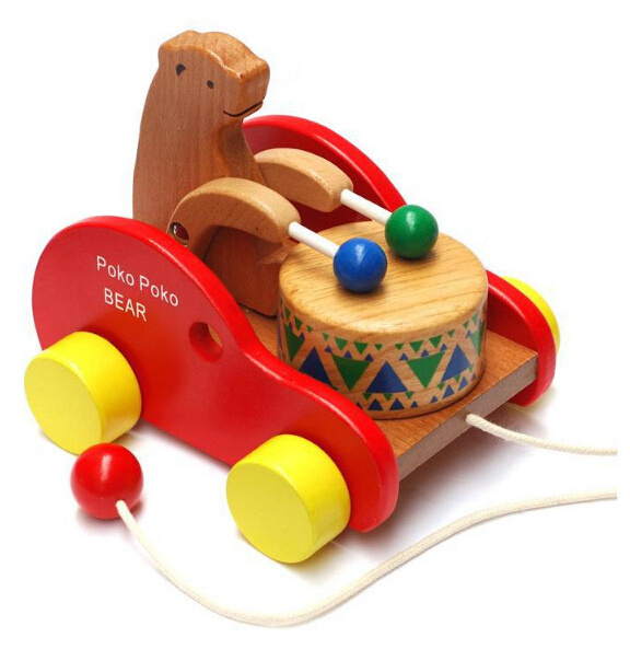 Kids Push Pull Toys Early Childhood Educational Wooden bear car Toy Walking Walker for Toddler