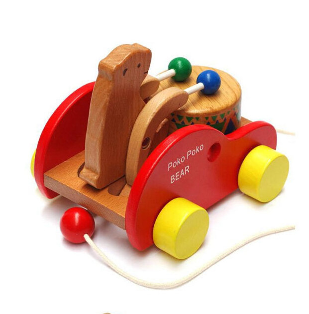 Kids Push Pull Toys Early Childhood Educational Wooden bear car Toy Walking Walker for Toddler