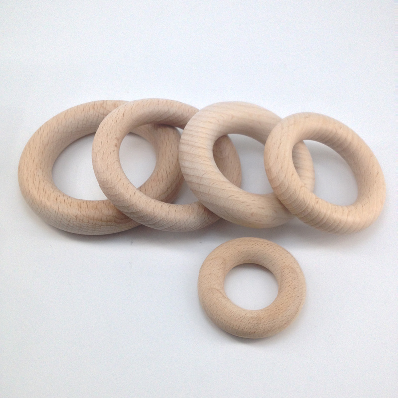 40mm to 80mm Beech Wooden Baby Teething Rings Nature Teether Rings For DIY Baby Teething Toys