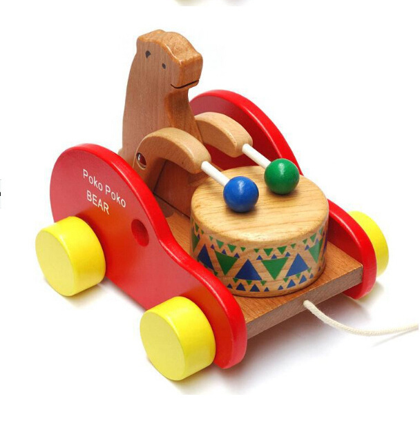 Kids Push Pull Toys Early Childhood Educational Wooden bear car Toy Walking Walker for Toddler