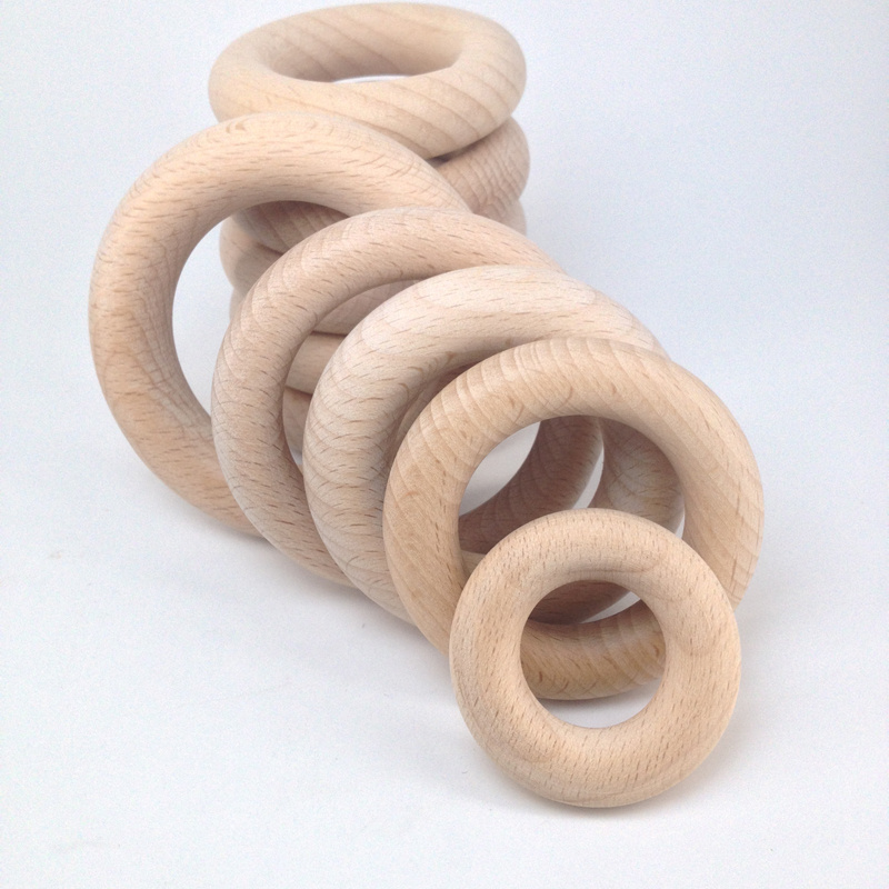 40mm to 80mm Beech Wooden Baby Teething Rings Nature Teether Rings For DIY Baby Teething Toys