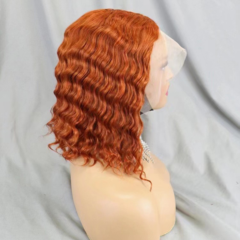 Cheap Wholesale 13x1x4 T Part Lace Glueless Wig Virgin Brazilian Deep Wave Curly Ginger Orange Color 350 Lace Front Bob Wigs